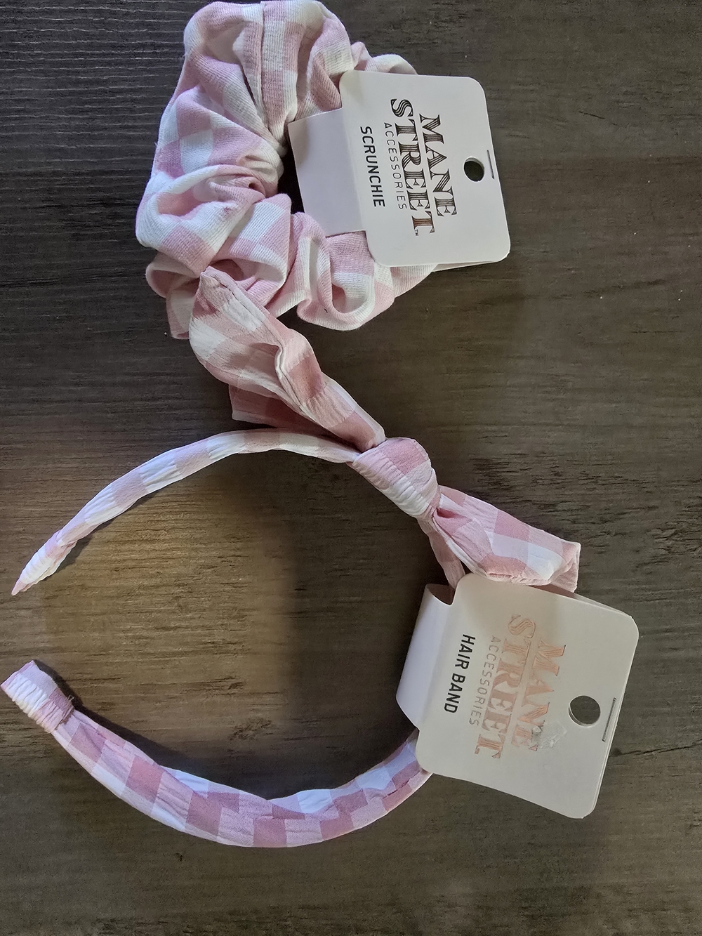 Mane Street Kids Pink Gingham Scrunchie & Headband Set